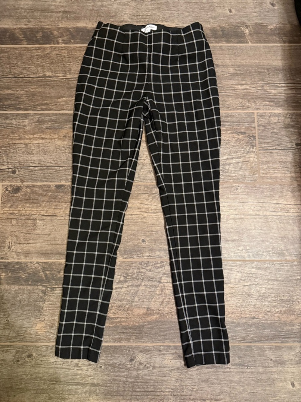 Calvin Klein Black Windowpane Skinny Pants with White Grid